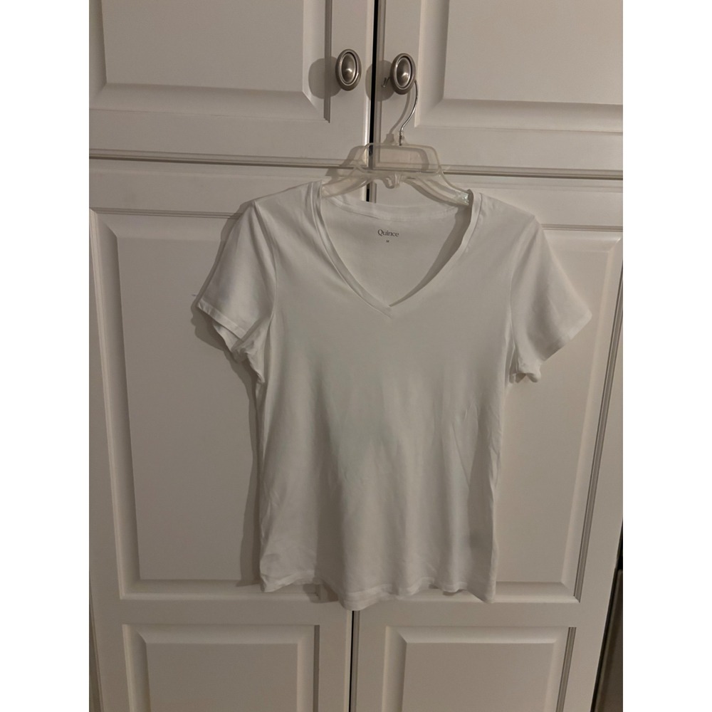 Quince Women White Cotton Modal V-Neck Short Sleeve T-Shirt Size M